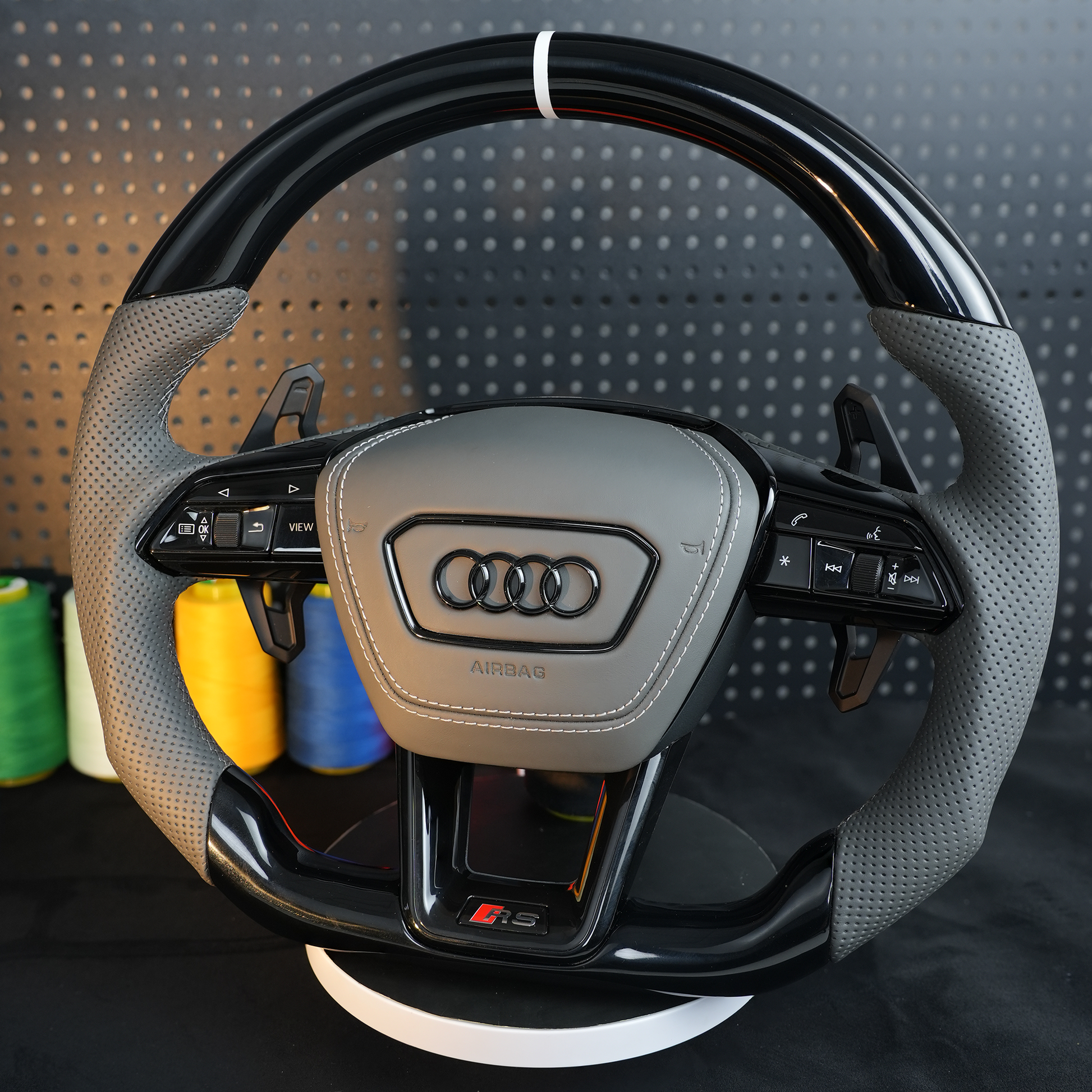 Audi A6 S6 RS6 A7 S7 RS7 C8 4K A8 S8 4N D5 Steering wheel leather black