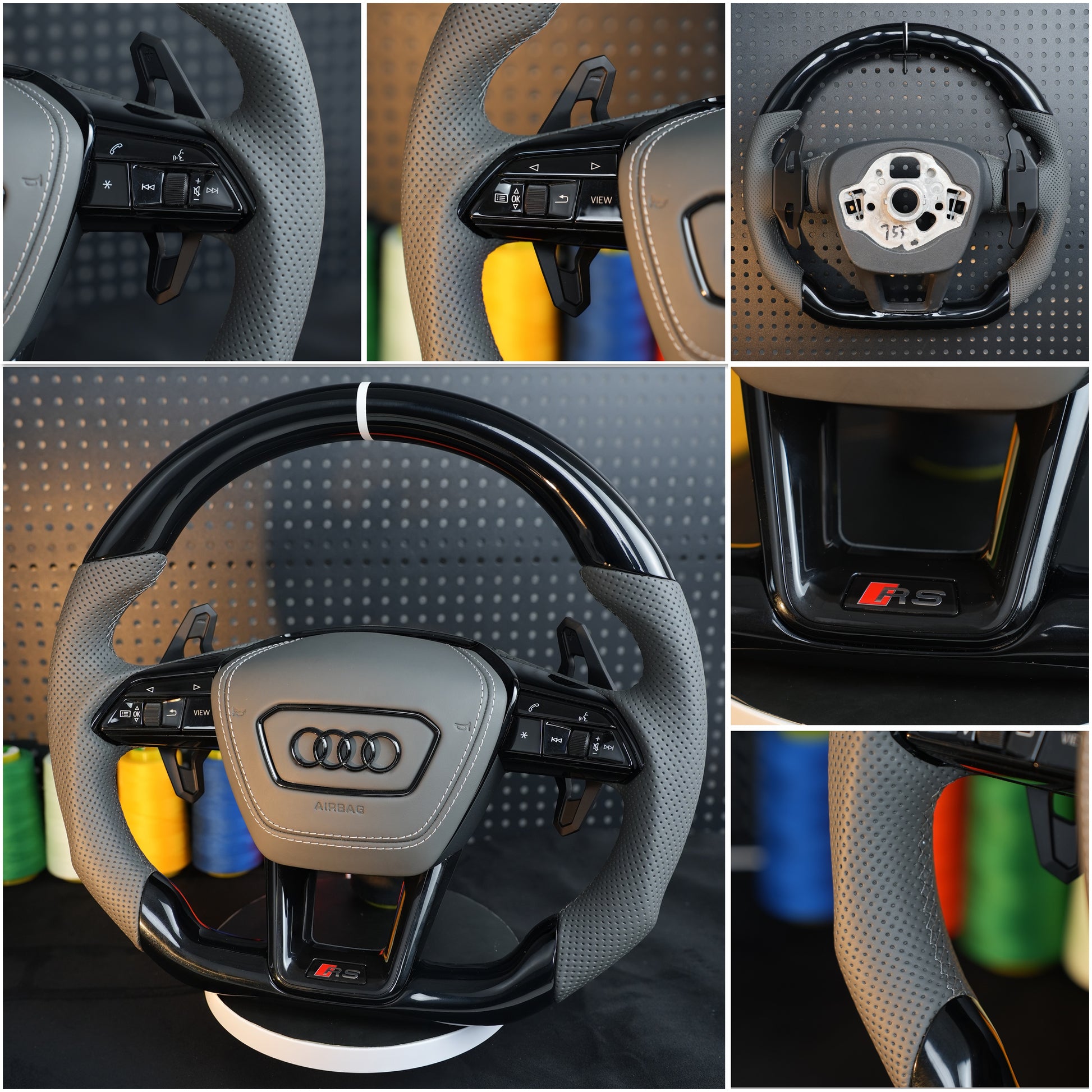 Audi A6 S6 RS6 A7 S7 RS7 C8 4K A8 S8 4N D5 Steering wheel leather black