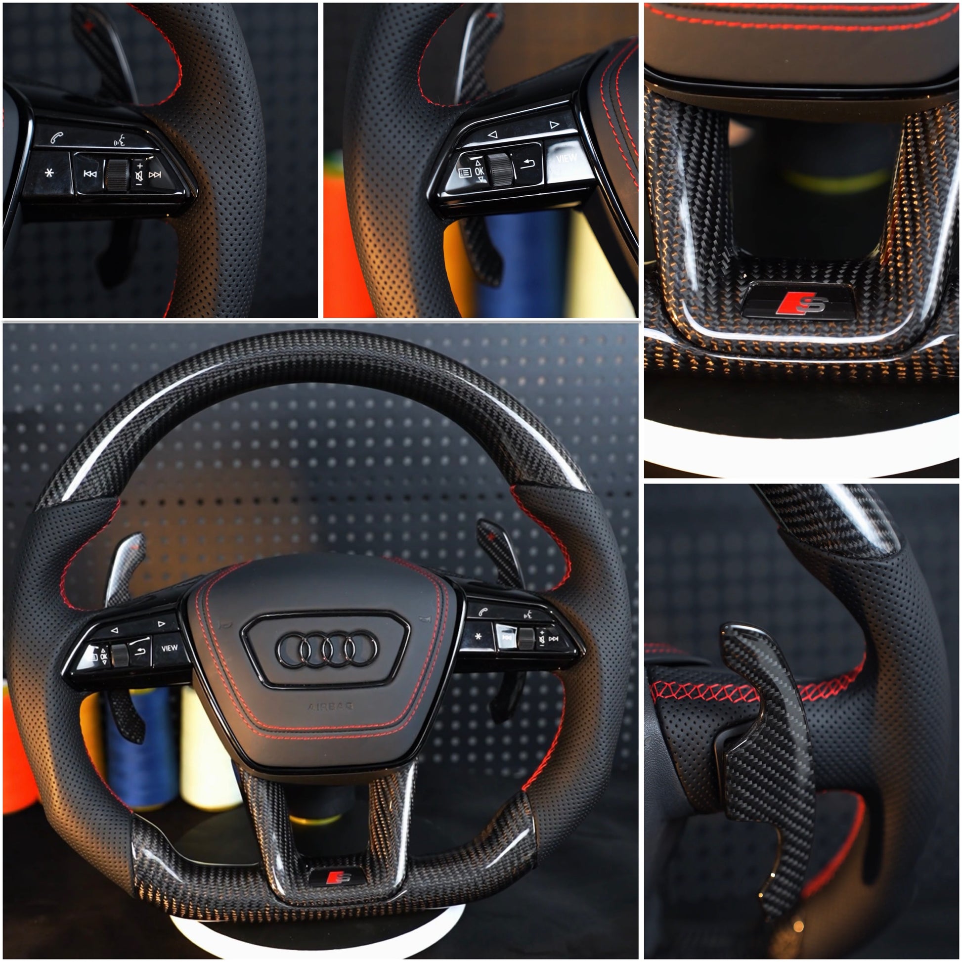 Audi A6 S6 RS6 A7 S7 RS7 C8 4K A8 S8 4N D5 Steering wheel leather carbon