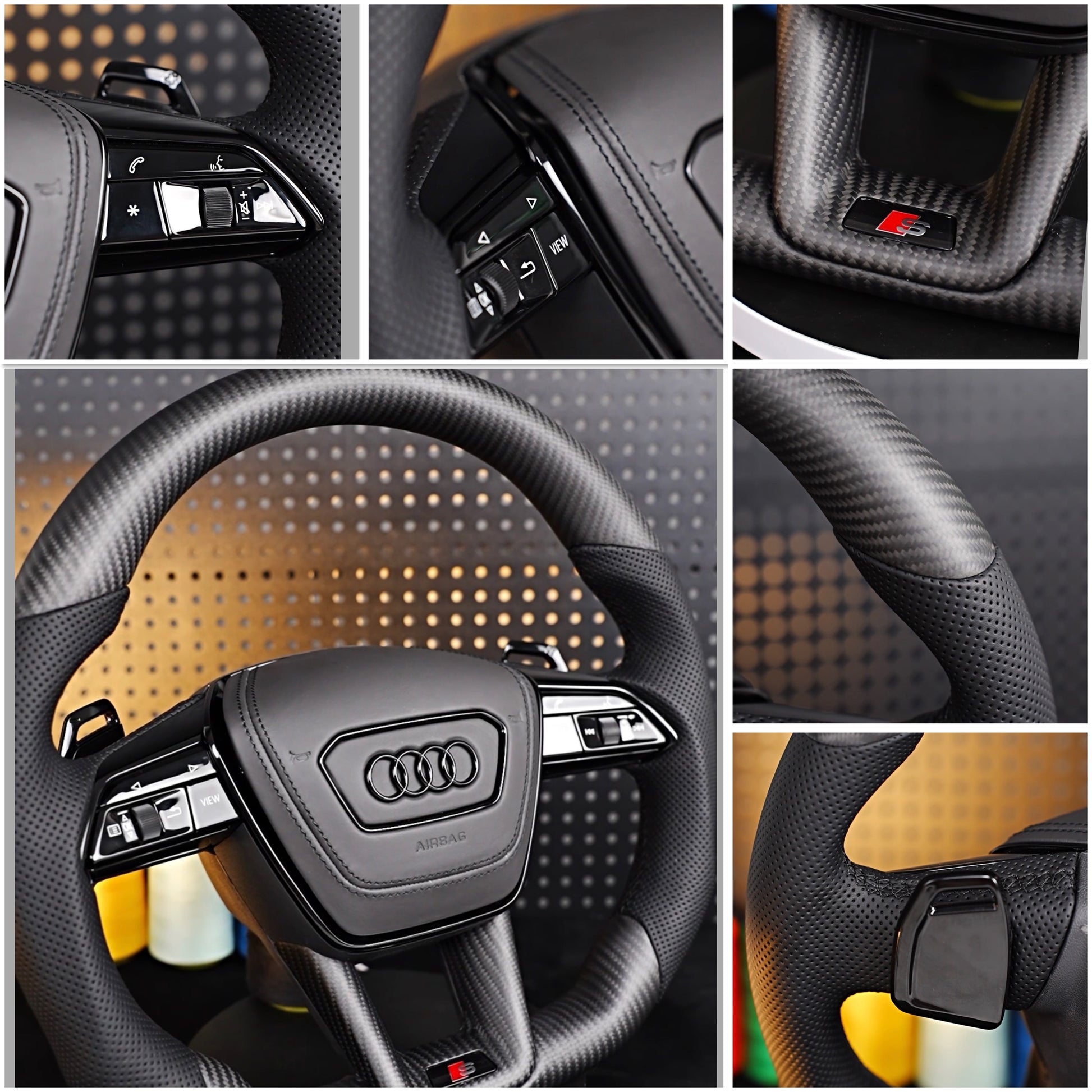 Audi A6 S6 RS6 A7 S7 RS7 C8 4K A8 S8 4N D5 Steering wheel leather carbon
